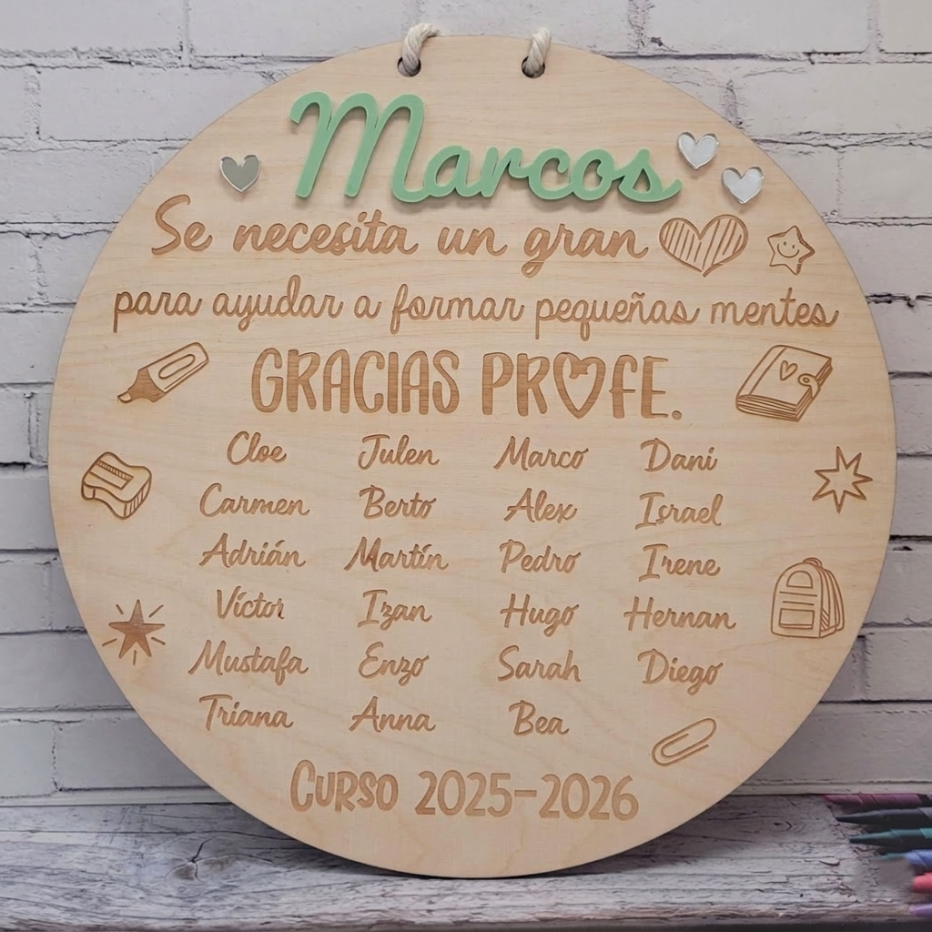 Placa personalizada madera profe 2