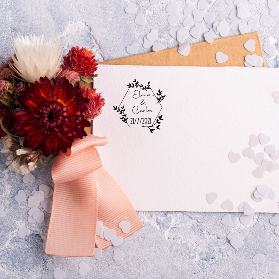 Sello boda personalizado hexagonal