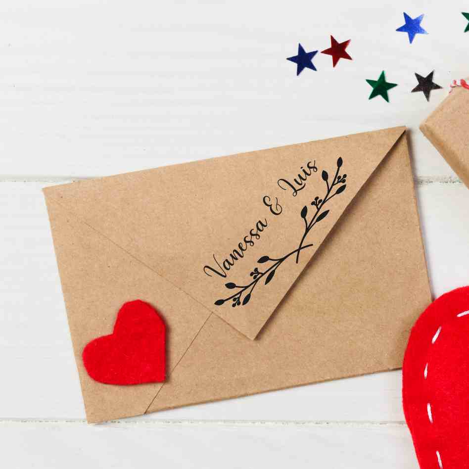 sello boda personalizado rectangular ramitas