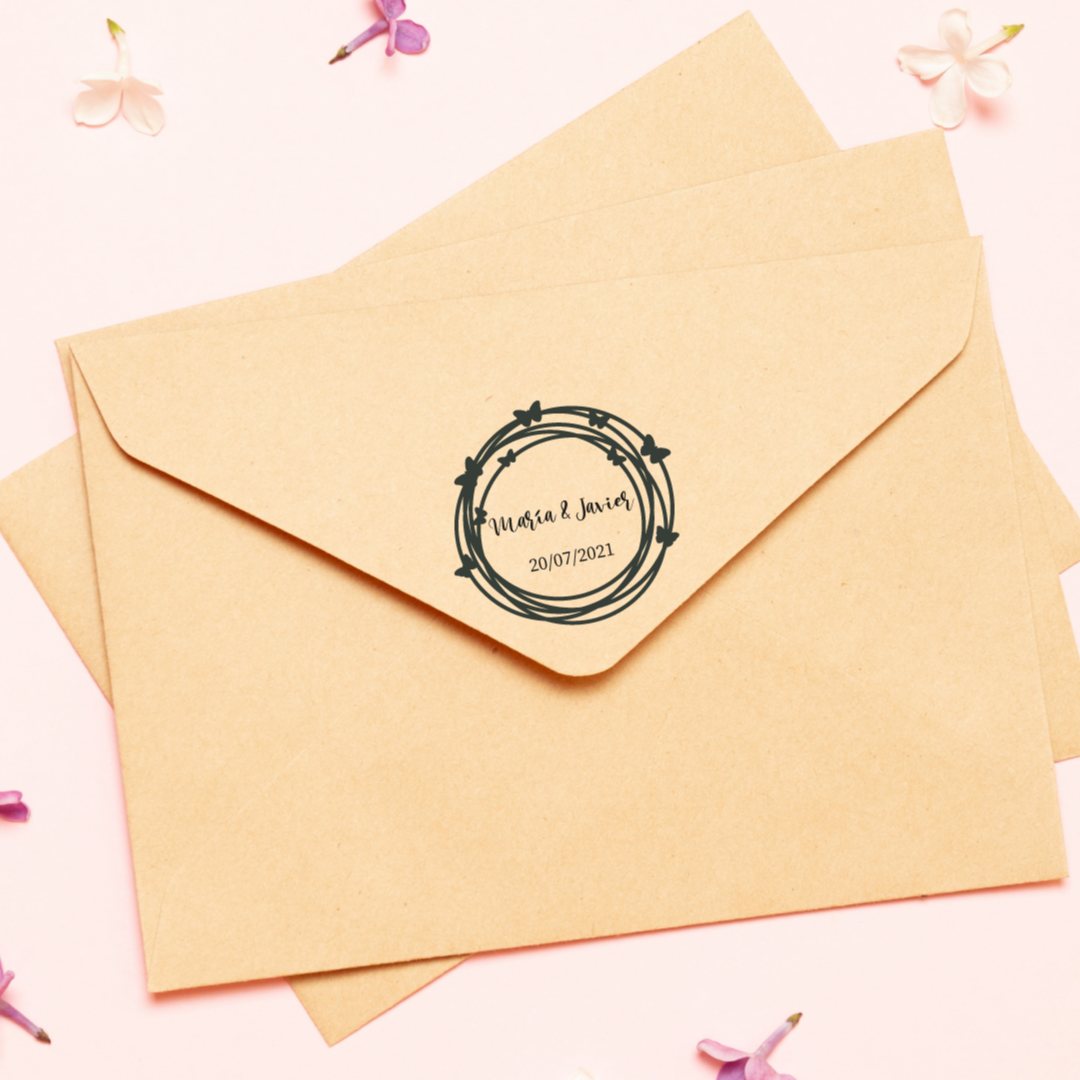 sello personalizado boda mariposas