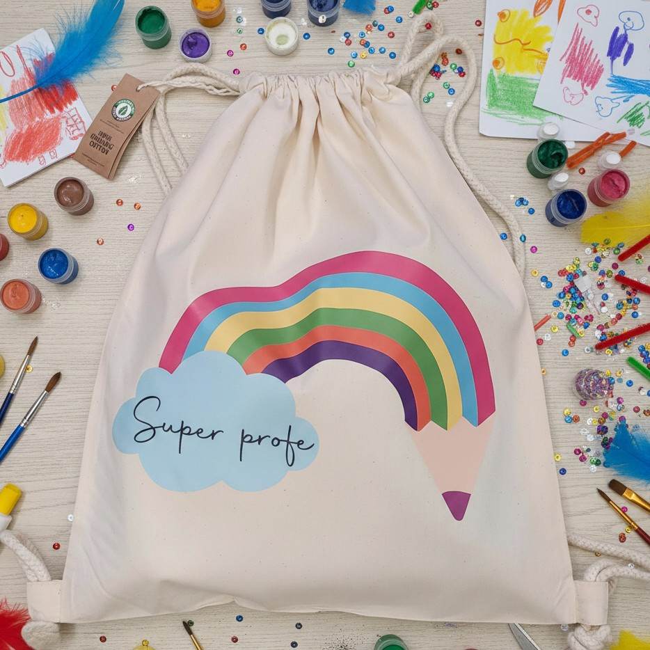 Mochila de cuerdas con botella y fiambrera
