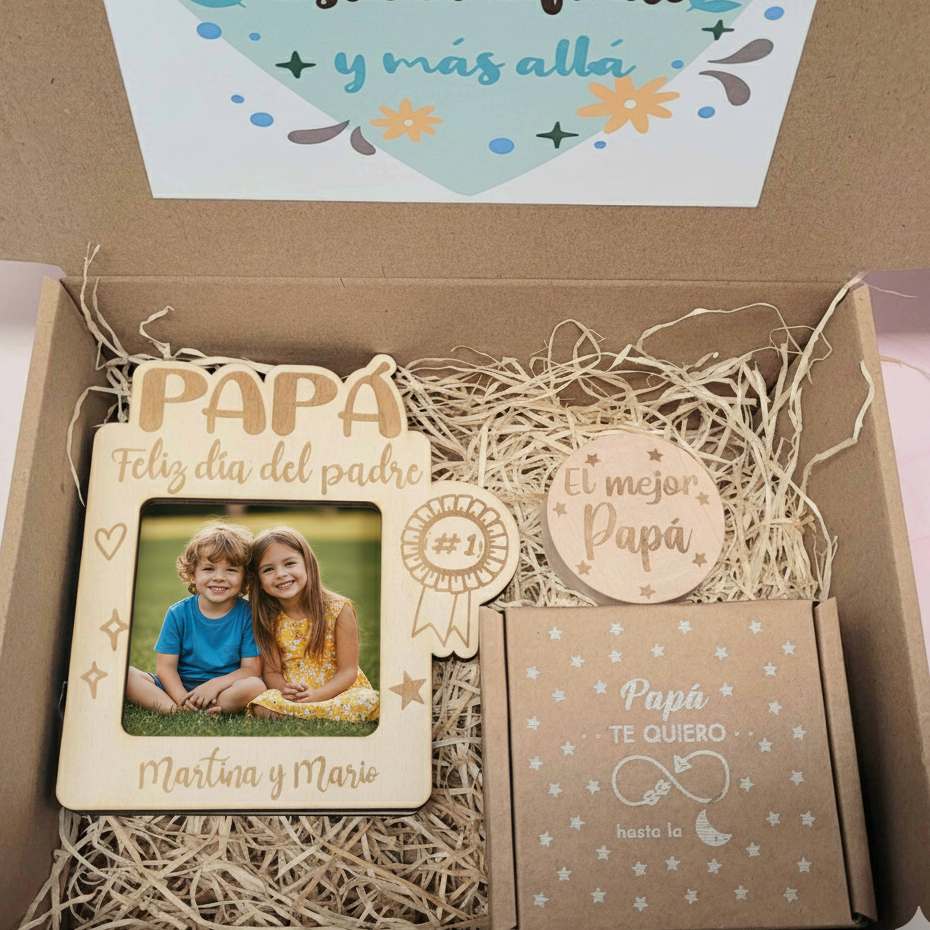 Caja papá llavero, marco y abrebotellas