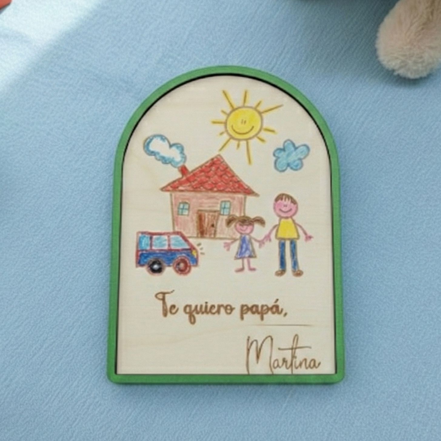 Regalo con dibujo impreso en madera